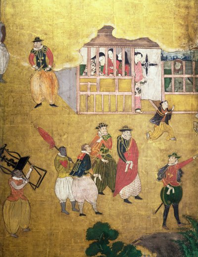The Arrival of the Portuguese in Japan, detail by Japanese School